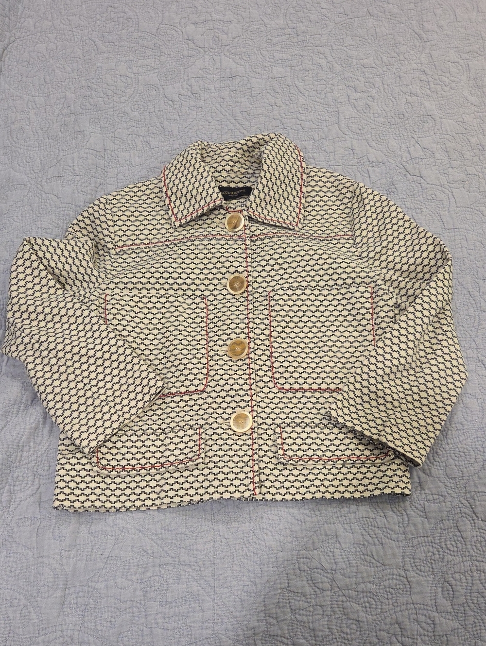 Piazza Sempione Italy Geometric Knit Cropped Jacket Blazer - Excellent Condition